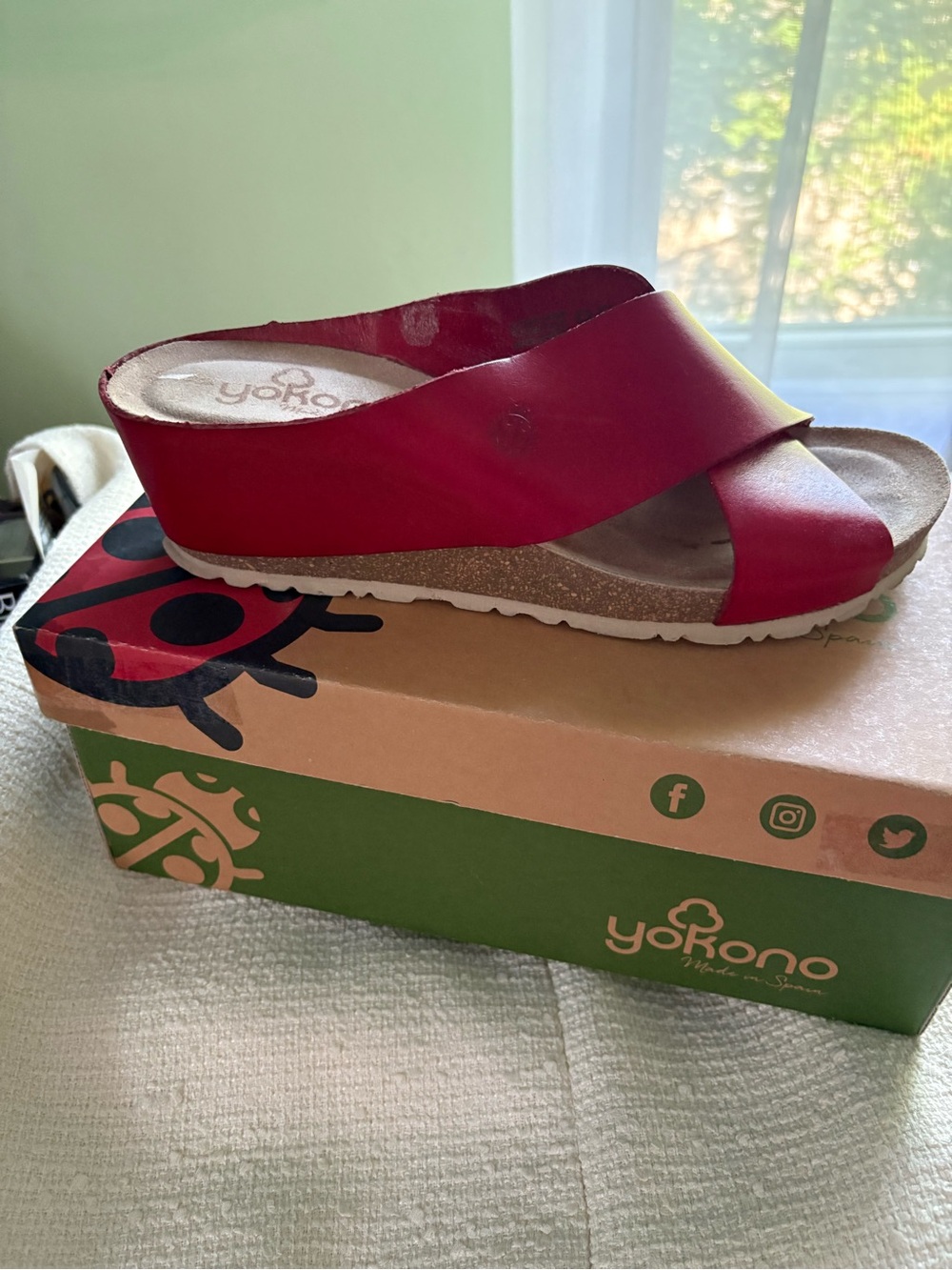 Red Crossover Leather Slide Sandal